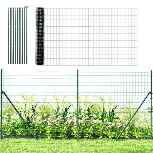 Outsunny Garden Fence Barrier, Welded Fence Roll Plastic-Coated Steel Green