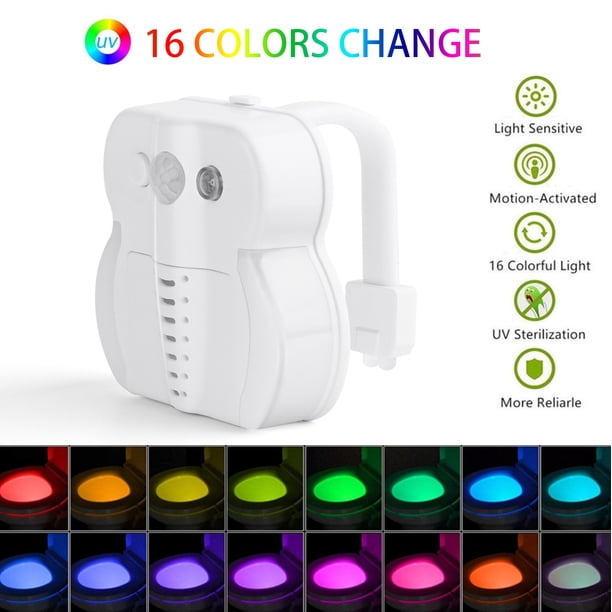 Juego de 1 luz nocturna para inodoro con sensor de luz, iluminación impermeable que cambia de color, luz nocturna LED de 16 colores para inodoro para niños