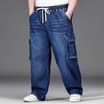 thumbnail image 2 of hotojiny Plus Size Mens Jeans Baggy Straight Leg Casual Denim Jeans Big and Tall Loose Fit Streetwear Stylish Cargo Denim Pants, 2 of 6