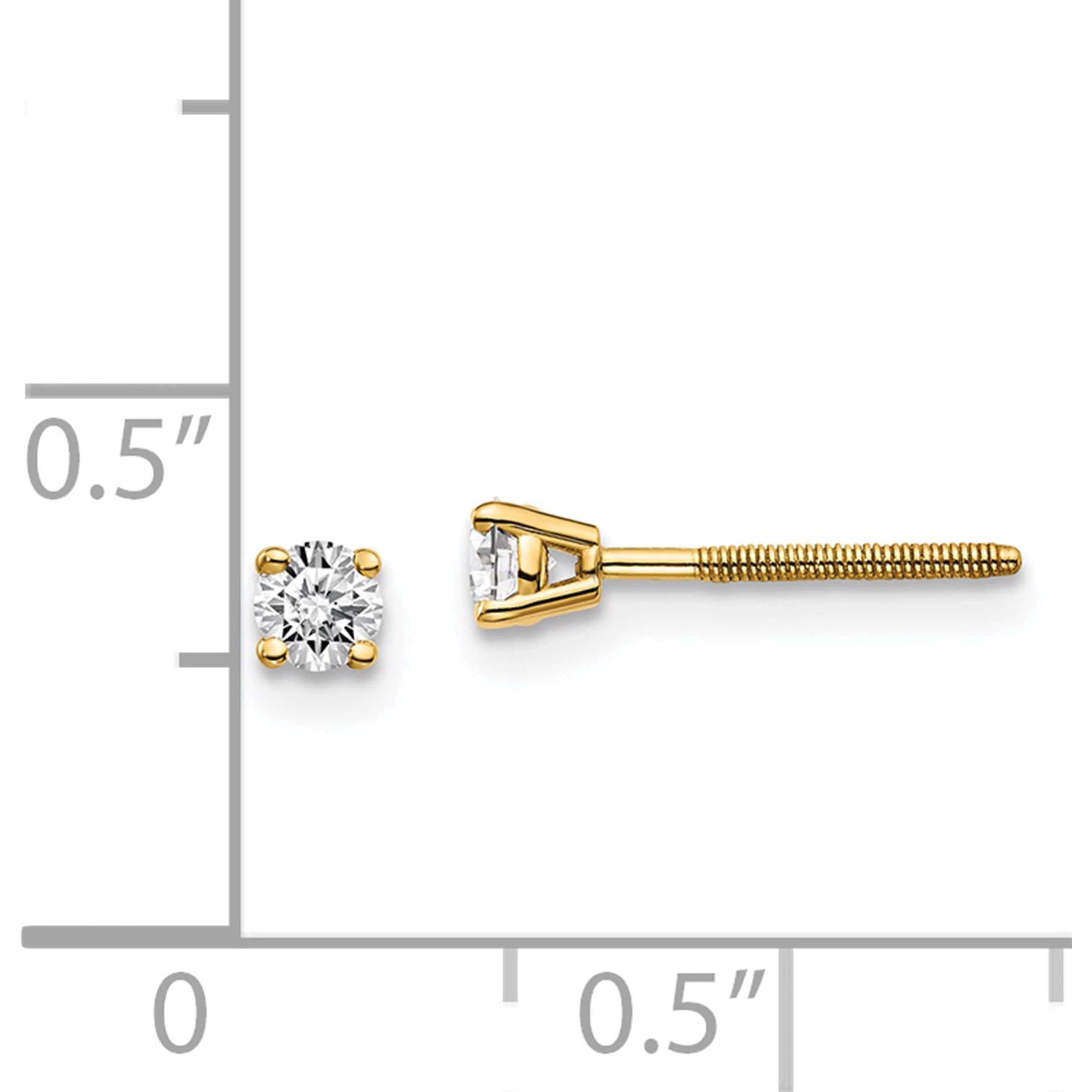 14K Yellow Gold 14Ky .20Ct. Si3 G-I Diamond Stud Thread On/Off Post Earrings (3 X 3) Made In United States st3-20