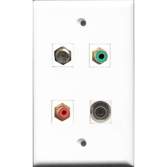 RiteAV 1 Port RCA Red and 1 Port RCA Green and 1 Port Coax Cable TV- F-Type and 1 Port 3.5mm Wall Plate