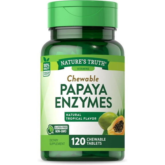 Nature's Truth Papaya Enzyme Chewable Tablets | 120 Count | Vegetarian, Non-GMO & Gluten Free Supplement for Digestion | Natural Tropical Flavor