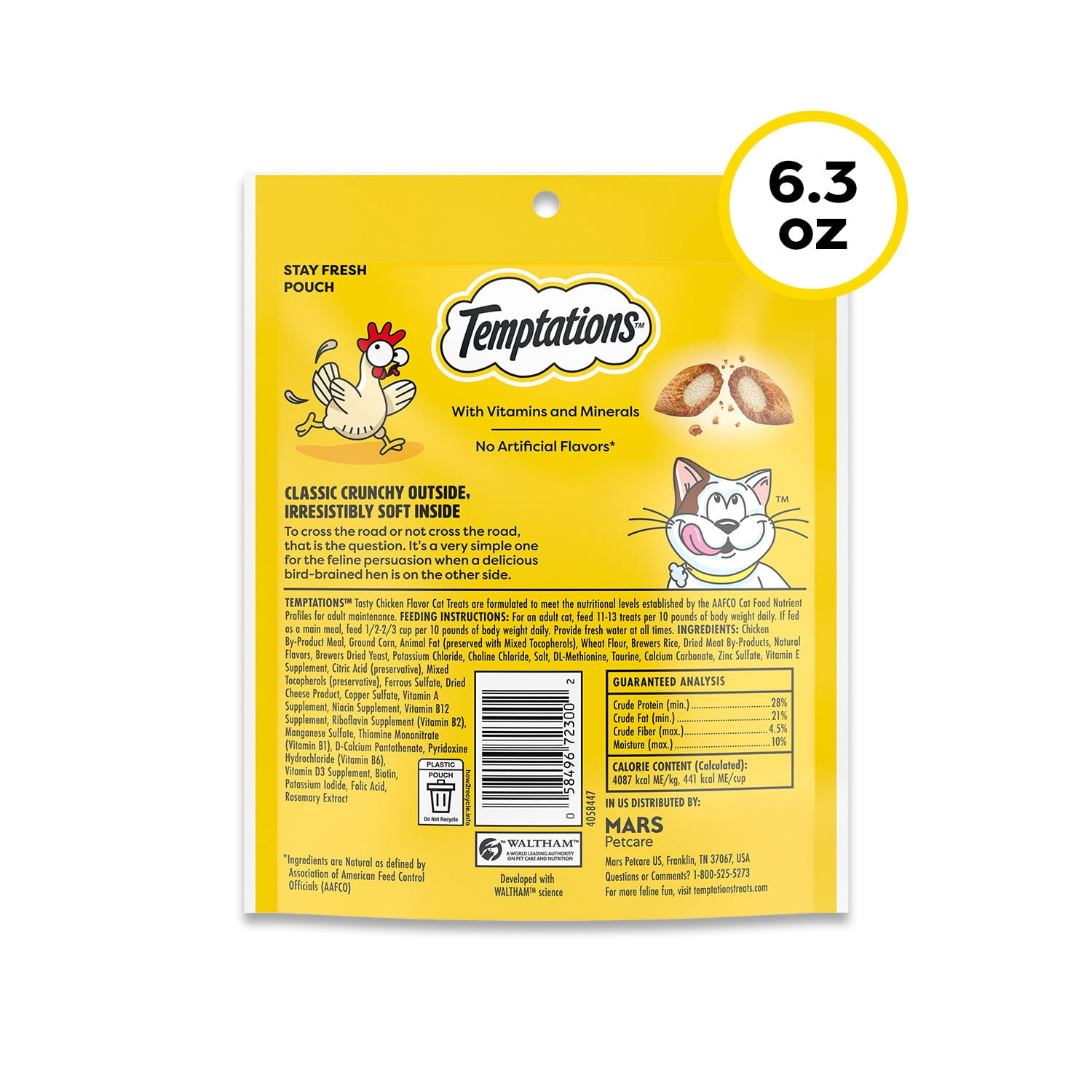 (12 pack) Temptations Classic Tasty Chicken Flavor Crunchy And Soft Treats For Cats, 6.3 Oz Pouch