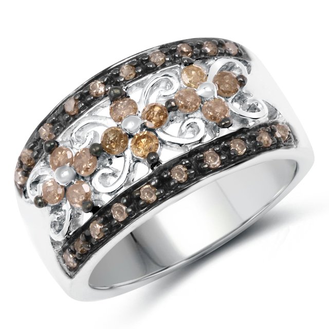 0.52 Carat Genuine Champagne Diamond .925 Sterling Silver Ring QJ Model