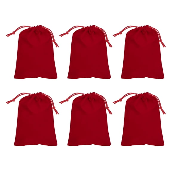 Uxcell 6 Pcs Velvet Drawstring Bags, 9 x 7 Inch Large Velvet Cloth Jewelry Gift Pouches with Drawstring, Favor Candy Bag Dust Bag for Wedding Birthday Party Christmas, Red