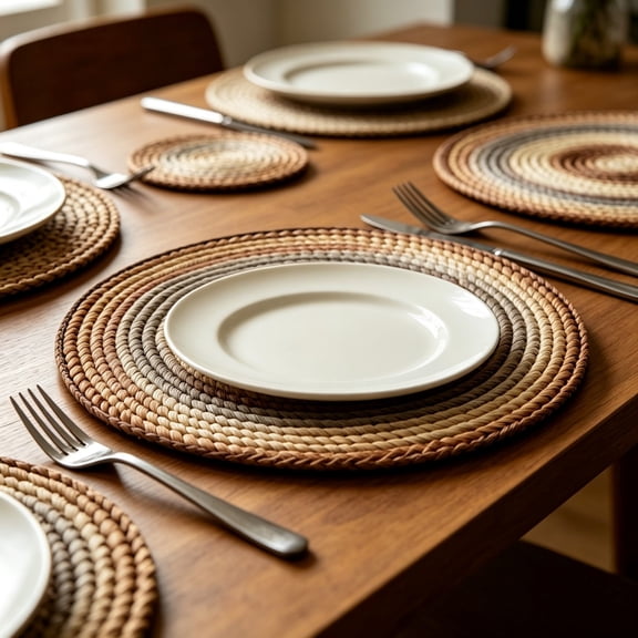 Cheapark Woven Placemat Rattan Table Mat Gradient Color Round Heat Resistant Pad for Kitchen Dining Table Decoration Gift
