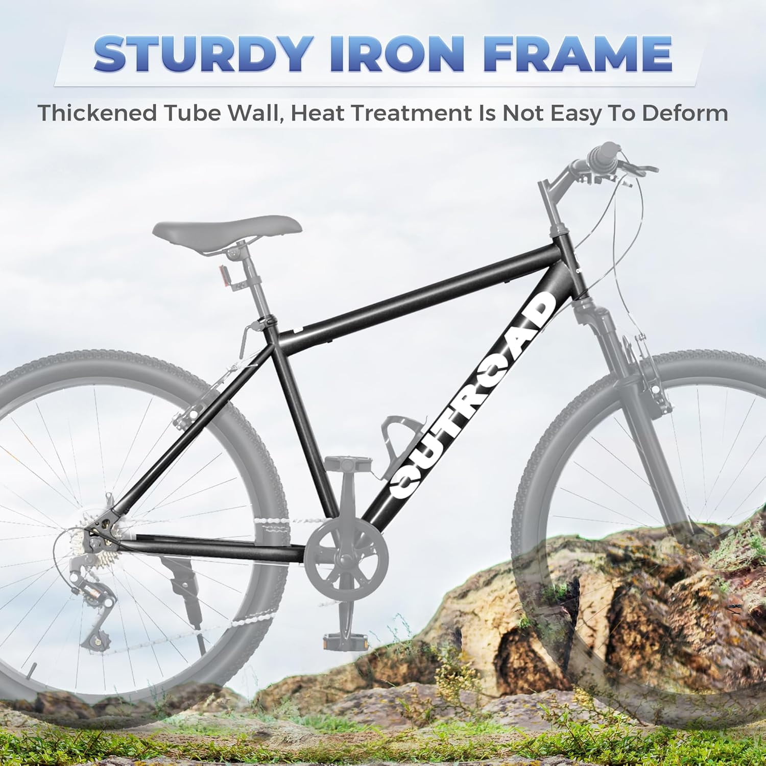 Marknig 26" Mountain Bike 7 Speed Bicycle for Adult with High-Carbon Steel Frame, Dual Disc & V-Brakes, Adjustable Seat for Men and Women, Black