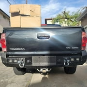 Vijay Compatible with 2005-2006-2007-2008-2009-2010-2011-2012-2013-2014-2015 Toyota Tacoma Rear Bumper Textured Black Steel with 4xLED Lights and 2xD-rings