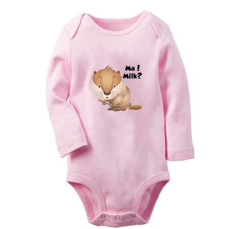 Ma! Milk? Funny Rompers Newborn Baby Unisex Bodysuits Infant Animal Beaver Pattern Jumpsuits Toddler 0-12 Months Kids Long Sleeves Oufits (Pink 0-6 Months)