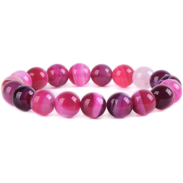 Bracelet Extensible Unisexe en Perles Rondes de 10 mm en Agate Brésilienne Rose