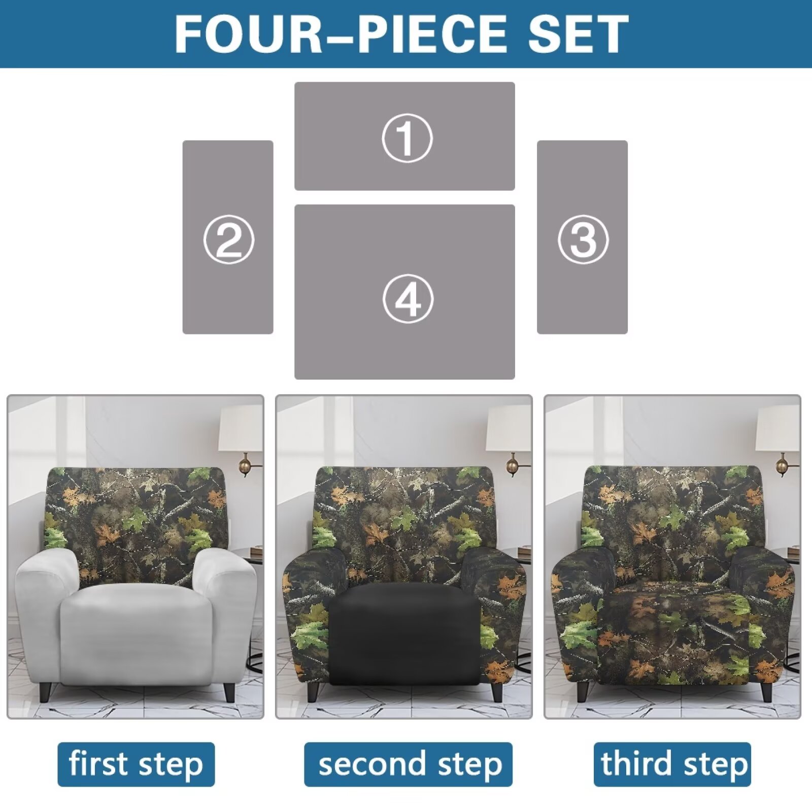 Yuyamidu Camo Recliner Covers That Stay in Place Hunting Branch Recliner Sofa Slipcovers with Pocket Comfortable Lazy Boy Chair Cover for Pet Gift for Friends