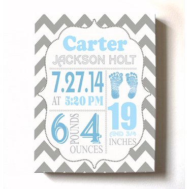 Personalized Baby Birth Announcement Canvas - Custom Name & Stats Owl Nursery Wall Art 8x10