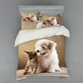 thumbnail image 2 of Ambesonne Animal Bedding Set 3 Pcs, Kitten and Dog Friends, Twin XL, Sand Brown White, 2 of 3