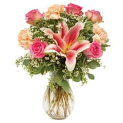 Flower Country - Yes Please Bouquet Medium: Pink & Multicolor Fresh Cut Flowers with Vase, Decorative