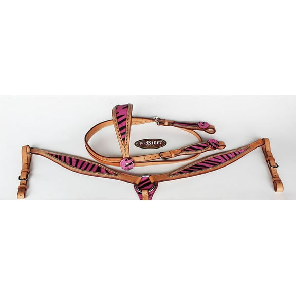 Horse Western Riding Leather Bridle Headstall Breast Collar Tack Pink 76113