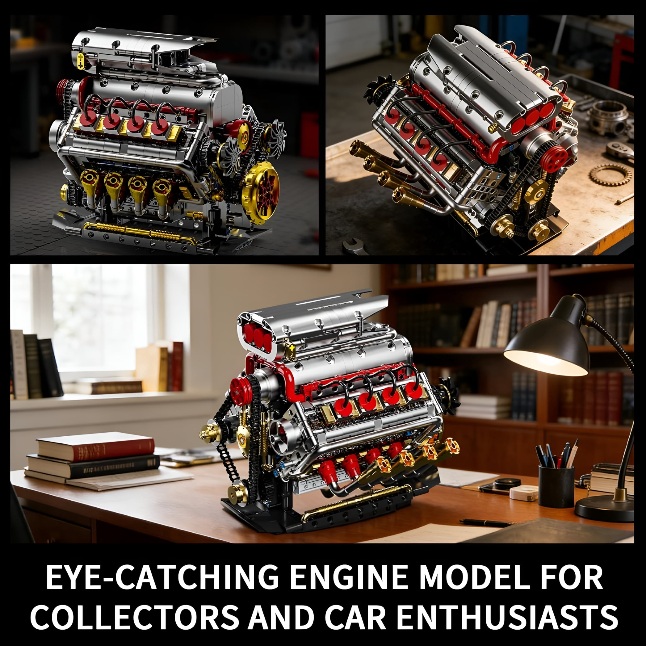 BESTSKY V8 Engine Model Kit That Runs, 8-Cylinder Car Engine Building Set with Rechargeable Motor, Compatible with for Adults, Engineering Construction Toy for Teens Boys (1176 PCS)