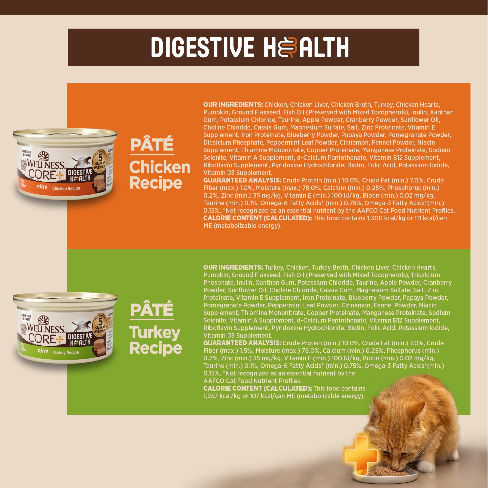 Wellness CORE+ Digestive Health Pate Variety Pack Adult Canned Wet Cat Food, Natural, Protein Rich, Grain Free, Chicken and Turkey Recipes, 3 oz, Pack of 12 Cans