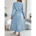 thumbnail image 4 of Fall Dresses for Women Women's Elegant Wrap V Neck Lantern Sleeve Empire Waist Pleated Flowy Maxi Long Dress, 4 of 5