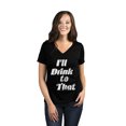 thumbnail image 2 of I'll Drink To That Women's Fashion Relaxed V-Neck T-Shirt Tee Heather Black X-Large, 2 of 5
