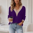 thumbnail image 6 of Edvintorg Womens Sweaters Lace V Neck Casual Knit Pullover Top Long Sleeve Loose Sweater Plus Size Fashion Women Clothes Purple XXXXL, 6 of 9