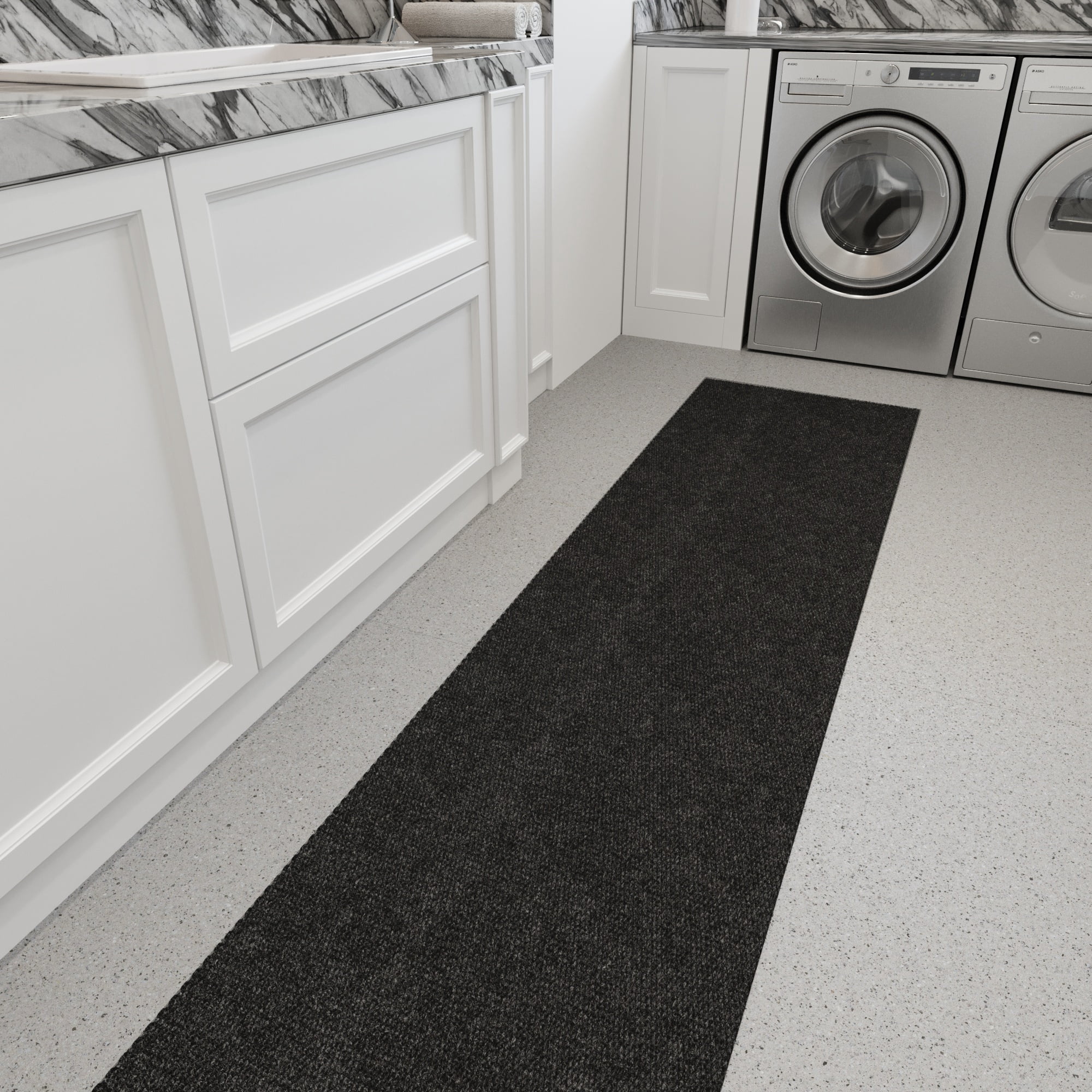 Ottomanson Non-Slip Hallway Runner Rug 2'7" x 13' Indoor/Outdoor Custom Size Utility Carpet for Garage, Black Hobnail