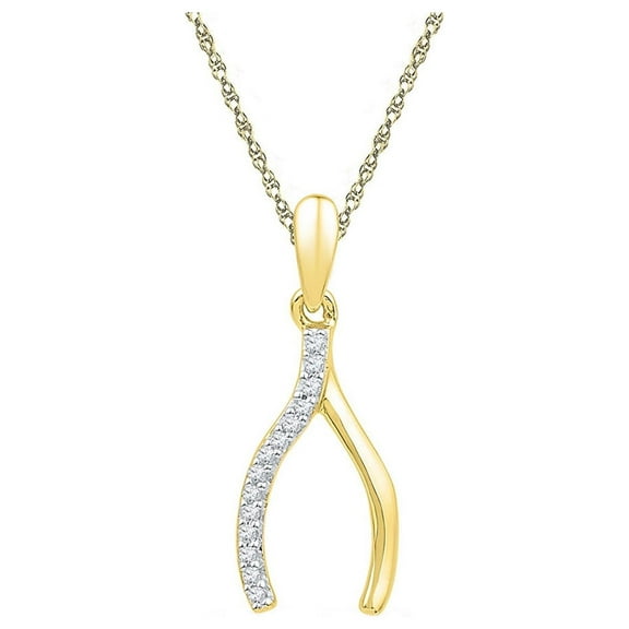 10k Yellow Gold Diamond Womens Wishbone Lucky Prosperity Charm Pendant 1/20 Cttw