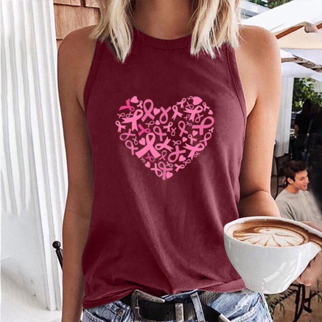 zanvin Chandails de Sensibilisation au Cancer du Sein pour Femmes, Mode Décontractée, Femmes, Sans Manches, Imprimés, Dames, Col Rond, Chemisiers, Hauts, T-Shirt