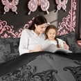 thumbnail image 3 of meiyoeat Gothic Skull Letter Queen Comforter Set for Boys Girls, Boho Damask Flower Comforter Sets Queen, Black Reversible, 3pcs, 1 Comforter and 2 Pillowcases, 3 of 6