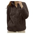 thumbnail image 1 of MKLEKYY Veste Marron pour Femmes Veste Unie Col à Fermeture à Glissière Confortable, 1 of 3
