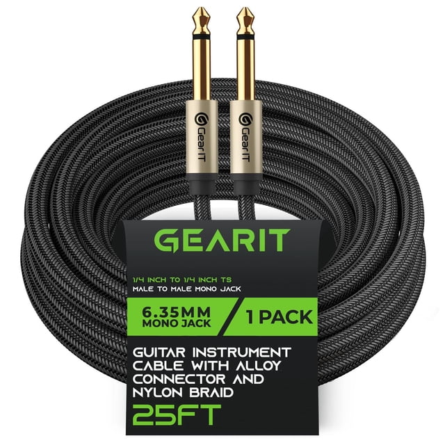 Cable para Guitarra Eléctrica GearIT Negro con Conector de Aleación y Trenzado de Nailon
