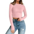 thumbnail image 2 of WCMZJ Womens Long Sleeve Crop Tops Basic Slim Fitted Shirts Casual Fashion 2024 Going Out Y2k Tops Teen Girl Clothes Pink XL, 2 of 7