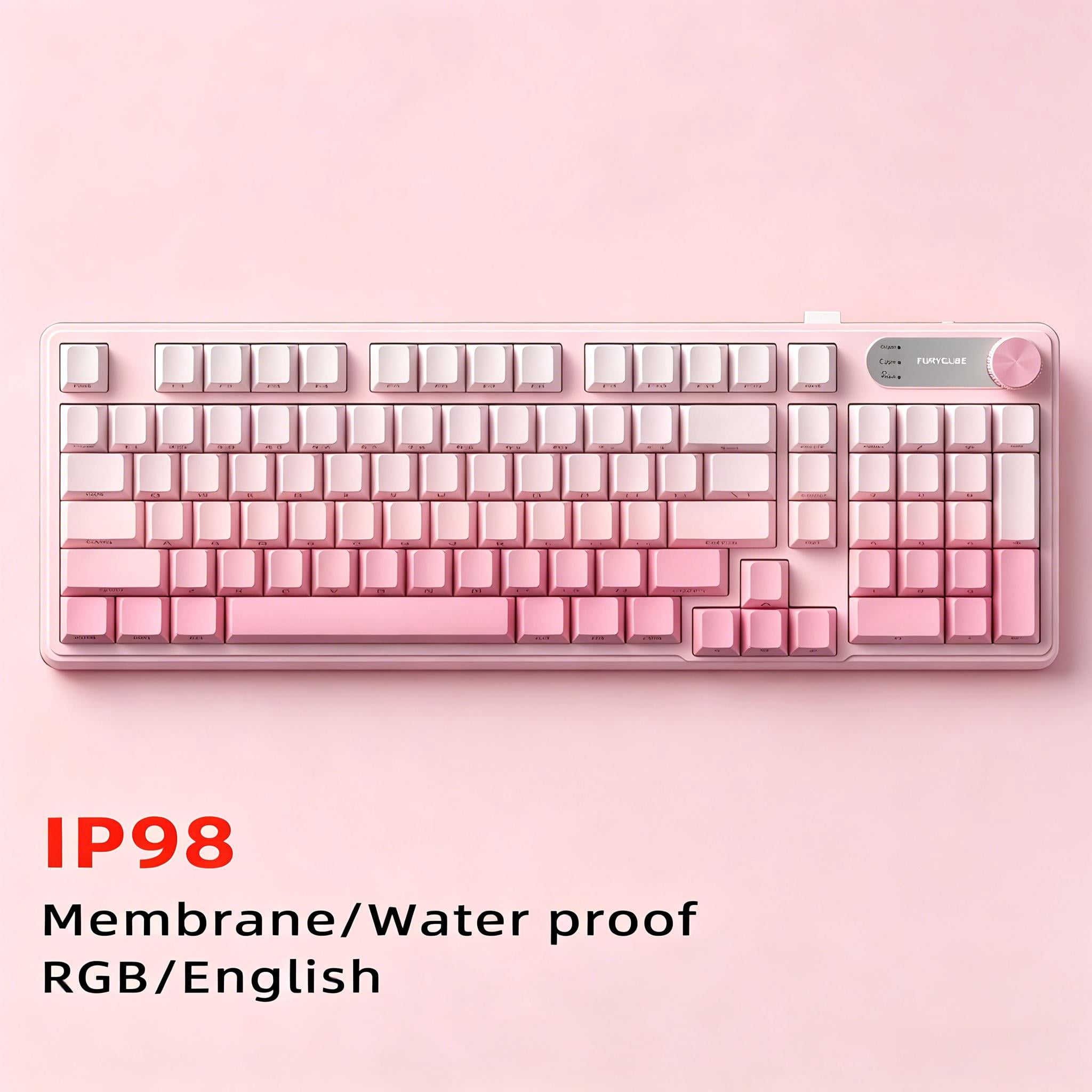 Rechale IP98 Mechanical Feel Keyboard, 98-Key Wired Gaming Keyboard, IPX8 Waterproof Side Printed PBT RGB Keycaps, 19-Key Anti-Ghosting (Pink)