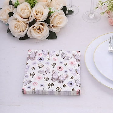 BalsaCircle 20 Ivory 13x13 in Cocktail Paper Napkins Lavender Butterfly Design Party Decorations Supplies