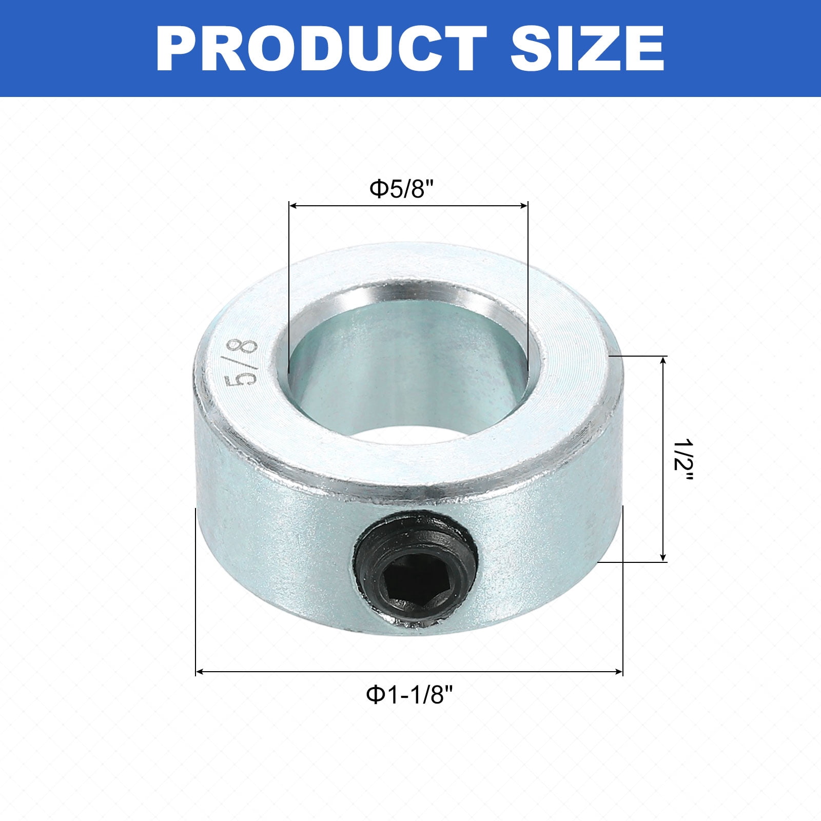 8pcs Set Screw Collars 5/8" Bore Carbon Steel Shaft Collars, 1-1/8" OD, 1/2" Width Lock Axle Collar Clamp