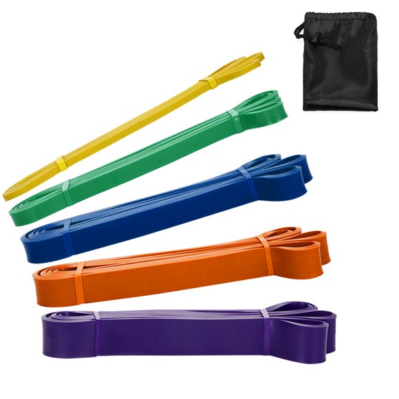 Amdohai Pack of 5 Resistance Loop Bands Set Latex Yoga Strength Training Pull Up Assist Bands Home Gym Fitness Workout Elastic Exercise Band wit
