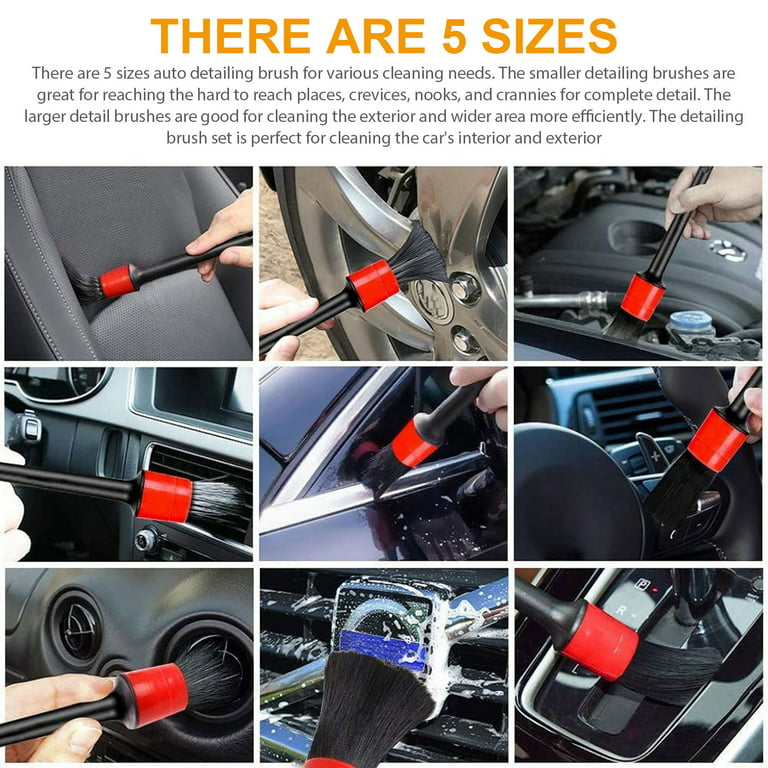 HMPLL 9pcs Auto Car Detailing Brush Set Car Interior Cleaning Kit Includes  5 Soft Premium Detail Brush, 3 Wire Brush