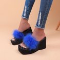 thumbnail image 4 of Summer Saving Clearance! Tuobarr Women's Wedge Sandals Women's Wedge-Heeled Plush Slippers High-Heeled Shoes Platform Beach Sandals Blue US Size 4.5, 4 of 5