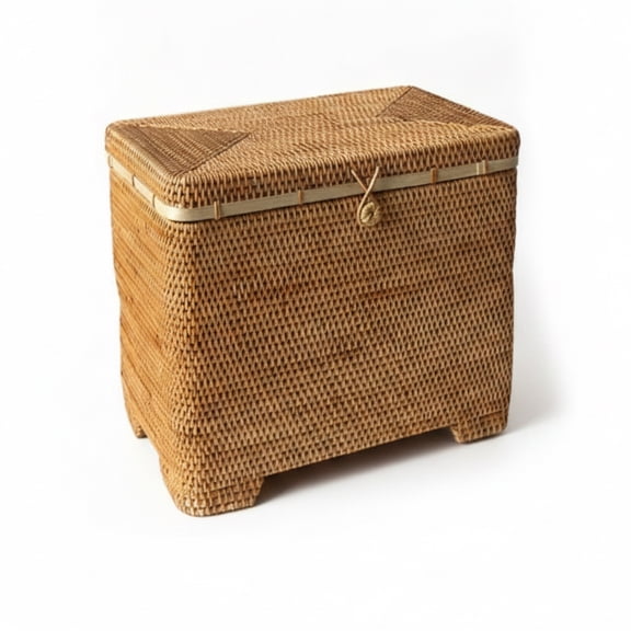 Lazsy Rattan Storage Box Textured Square Lidded Box Material for Bedroom, 43-28-35cm, Japanese Box