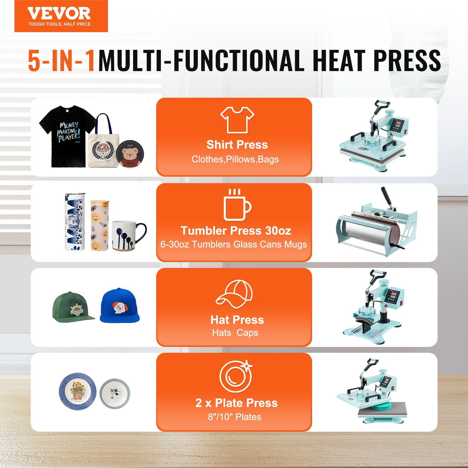 12x15 Inch 5-in-1 Heat Press for T-Shirts, 30oz Tumbler, Green Digital Transfer Machine