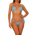 thumbnail image 1 of Conjuntos de bikini de dos piezas con detalles de cadena para mujer, parte inferior de triángulo con lazo, traje de baño, talla X-Large, azul claro, 1 of 5