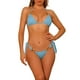 thumbnail image 1 of Conjuntos de bikini de dos piezas con detalles de cadena para mujer, parte inferior de triángulo con lazo, traje de baño, talla X-Large, azul claro, 1 of 5