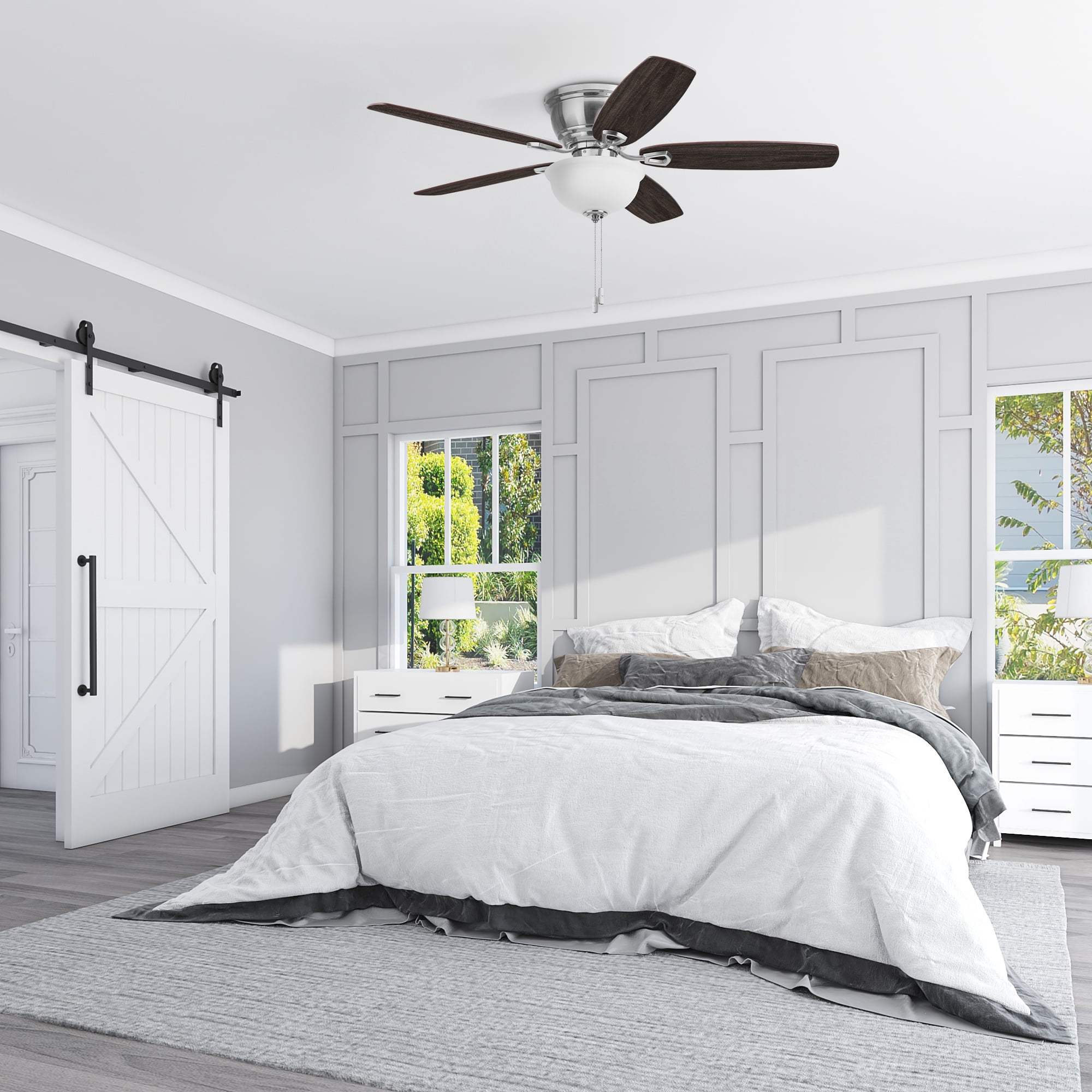 Honeywell Rockford 52" Traditional Satin Nickel Indoor Ceiling Fan with Light, Pull Chains & Reversible Motor