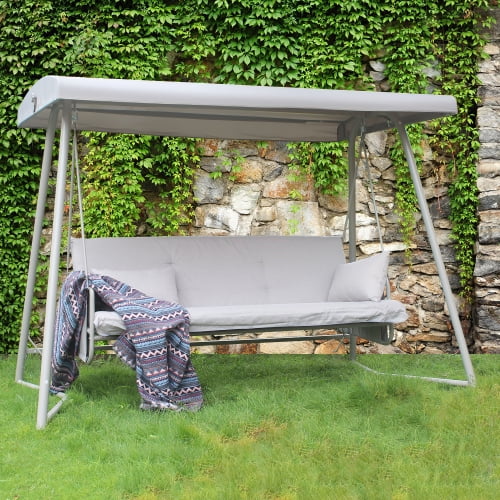 Xgeek 3 Person Rattan Swing Chair, Outdoor Furniture Swinging Bench