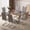 Table and Gray Chairs Silver Legs, variant on Sumdeal 63" Glass Dining Table with PU leather C-shape Metal Leg Chairs,Dining Furniture sets for Dining Room,Modern Dining Table sets for 4-6 people