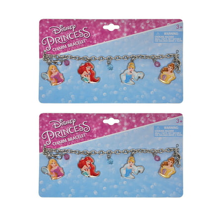 Girls Disney Princesses Charm Bracelets 2-PACK Ariel Cinderella Belle Rapunzel