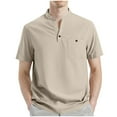 thumbnail image 2 of Fnnxeal Mens Casual T-Shirts, Summer Button Crew Neck Short Sleeve Tops Big and Tall Shirts Beige Lightweight Tees with Pocket Size XL, 2 of 6