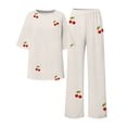thumbnail image 4 of VISALY Women Pajama Sets Plus Size Loungewear Cotton Linen Sleepwear Floral Printed Matching Pajama Set Peasant Blouses Elbow-Length Tops Loose Pants Beige 3Xl, 4 of 5