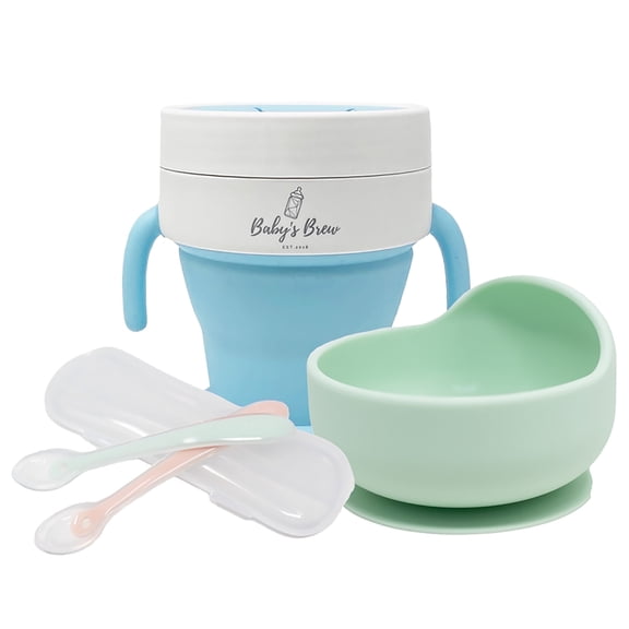 Baby's Brew Bite Size Bundle: Silicone Bowl, Flexi-Spoon and 2-in-1 Snack / Sip Cup