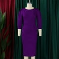 thumbnail image 4 of MORTTIC Women's Crew Neck Bodycon Pencil Dress with Peplum, 3/4 Sleeve Office Wear to Work Dress Purple，S, 4 of 16