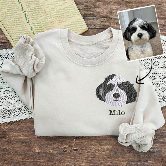 Custom Embroidered with Dog Photo On Chest for Pet Lovers, Sweatshirt